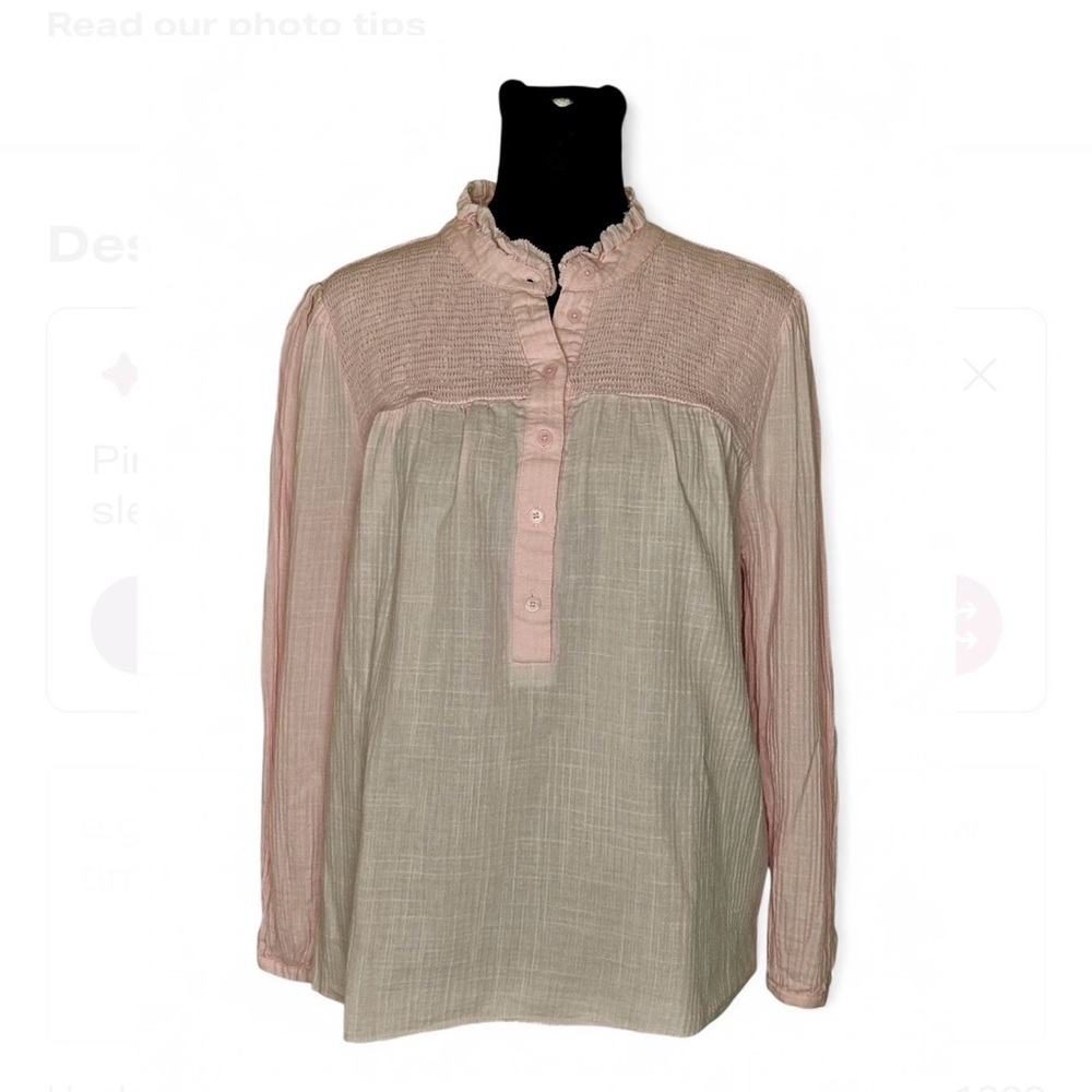 J CREW  Pink Ruffled Collared Long Sleeve 1/2 Button Up